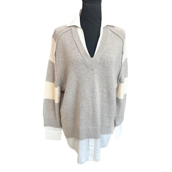 Brochu Walker Stein V Neck Layered Pullover Wool Cashmere Sweater Women M Luxury - Picture 2 of 10